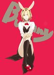  animal_ears bad_id bad_pixiv_id blonde_hair bow bowtie bunny_ears convenient_leg durarara!! frown sionariha solo vorona 