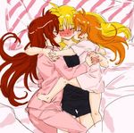  3girls age_difference barefoot bed blonde_hair blush cuddling eyes_closed fate_testarossa group_hug hug incest kiss lyrical_nanoha mahou_shoujo_lyrical_nanoha mahou_shoujo_lyrical_nanoha_strikers mother_and_daughter multiple_girls orange_hair pajamas pillow pillows red_hair redhead takamachi_nanoha threesome tokoharu vivio yuri 