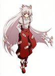  anime_coloring bad_id bad_pixiv_id fujiwara_no_mokou hair_ribbon hands_in_pockets long_hair mihaya_(a-ta-i) pants red_eyes ribbon serious slouching solo touhou 