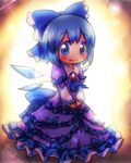  alternate_costume ayakashi_(monkeypanch) bad_id bad_pixiv_id blue_eyes blue_hair bow brooch cirno dress hair_bow jewelry short_hair solo touhou wings 