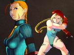  1girl beret blonde_hair blue_eyes braid breasts cammy_white capcom female fingerless_gloves gloves hat leotard long_hair necktie paint scar single_braid solo street_fighter takemaru08 