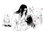  1girl blood blood_in_mouth couple field flower greyscale hetero hyuuga_neji monochrome nami86 naruto naruto_(series) sad spot_color tenten 