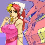  69_(tranquilo) apron bad_id bad_pixiv_id bandana breasts chara_soon gundam gundam_zz large_breasts lipstick lowres makeup mecha multicolored_hair oekaki r-jarja two-tone_hair yellow_eyes 