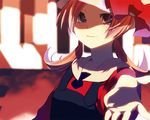  beckoning bloom foreshortening hands hat hat_ribbon kotone_(pokemon) morphine_(pixiv) outstretched_hand overalls pokemon pokemon_(game) pokemon_hgss red_ribbon ribbon smile solo twintails upper_body 