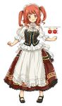  alternate_costume apron dress english flower hungarian_clothes hungary maid_headdress onozuka_komachi red_eyes red_hair shoes short_hair solo touhou traditional_clothes two_side_up yamisawa 