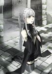  bad_id bad_pixiv_id detached_sleeves gloves grey_eyes high_heels kneeling natuwaya original shoes silver_(color) silver_hair solo tears thighhighs 