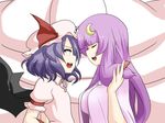  bat_wings blue_hair crescent crescent_hair_ornament hair_ornament long_hair miki_purasu multiple_girls patchouli_knowledge playing_with_own_hair purple_hair remilia_scarlet short_hair touhou upper_body wings 