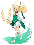  .hack// .hack//g.u. .hack//link 1girl atoli bandai blonde_hair braid cape cyber_connect_2 female garters green_hair hat raitake short_hair simple_background single_braid solo staff thigh-highs thighhighs yellow_eyes 