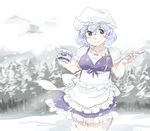 adapted_costume blush_stickers food forest hat ice_cream letty_whiterock mitsumoto_jouji nature plump short_hair sketch smile snow solo spoon touhou winter 