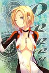  bad_id bad_pixiv_id biker_clothes bikesuit blonde_hair bodysuit breasts durarara!! large_breasts one_eye_closed purple_eyes short_hair solo tayako unzipped vorona 