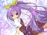  bad_id bad_pixiv_id kochikaze looking_back petals ponytail purple_hair red_eyes solo touhou watatsuki_no_yorihime 