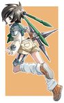  1girl ass black_eyes brown_hair female final_fantasy final_fantasy_vii fingerless_gloves gloves headband highres looking_back short_hair shorts shuriken solo tank_top tanktop weapon yo_ne_suke yonesuke yuffie_kisaragi 