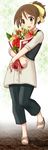  bouquet brown_eyes brown_hair casual chunpai flower hirasawa_ui k-on! ponytail sandals short_hair solo 