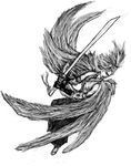 mahou_sensei_negima mahou_sensei_negima! monochrome sakurazaki_setsuna sword weapon wings 