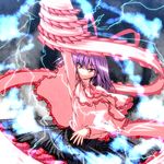  drill hat lightning nagae_iku purple_hair red_eyes shawl short_hair solo symbol-shaped_pupils touhou tro 