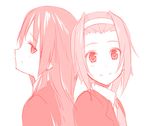  akiyama_mio hairband himura_kiseki k-on! lowres monochrome multiple_girls pink red simple_background smile tainaka_ritsu white_background 