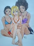  3girls bad_feet bikini curly_hair dark_skin feet judy_(pop'n_music) mary mary_(pop'n_music) multiple_girls pop&#039;n_music pop'n_music swimsuit three_girls 