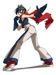  bellbottoms blue_eyes blue_hair cape falcoon gloves goggles goggles_on_head may_lee midriff short_hair solo the_king_of_fighters 