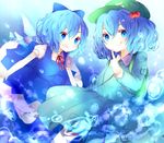  :q aqua_eyes aqua_hair bad_id bad_pixiv_id cirno hair_ribbon hat kawashiro_nitori multiple_girls nini3piyo ribbon tongue tongue_out touhou two_side_up wings 