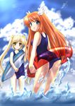  akino_reo blonde_hair blue_eyes fish heterochromia highres inflatable_toy innertube long_hair looking_back multiple_girls nakatsu_shizuru no_eyepatch one-piece_swimsuit ootori_chihaya orange_hair rewrite school_swimsuit swimsuit 