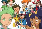  bandana bandanna blue_eyes blue_hair brown_eyes brown_hair child dark_skin dent_(pokemon) everyone glasses green_eyes green_hair happy haruka_(pokemon) hikari_(pokemon) iris_(pokemon) kasumi_(pokemon) kenji_(pokemon) long_hair masato_(pokemon) orange_hair pikachu piplup pokemon pokemon_(anime) pokemon_(game) pokemon_black_and_white pokemon_bw pokemon_diamond_and_pearl pokemon_dppt pokemon_rse pokemon_ruby_and_sapphire purple_hair satoshi_(pokemon) scarf smile suspenders takeshi_(pokemon) very_long_hair wink 