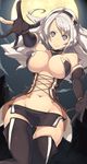  bare_shoulders blue_eyes breasts choker curvy elbow_gloves gloves grey_eyes groin hairband larasuke large_breasts long_hair miniskirt navel original revealing_clothes skirt solo thigh_gap thighhighs white_hair 