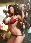  1girl bikini fallout nipples red_bikini robot smile swimsuit tarakanovich 