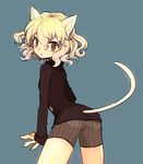  androgynous animal_ears ass bad_id bad_pixiv_id bike_shorts blonde_hair brown_eyes cat_ears dadami hunter_x_hunter looking_back neferpitou short_hair shorts solo tail 