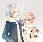  bad_id bad_pixiv_id ball blue_eyes brothers fubuki_atsuya fubuki_shirou inazuma_eleven inazuma_eleven_(series) inazuma_eleven_go jacket maico_(a218) male_focus multiple_boys petting pink_hair scarf siblings soccer_ball telstar twins white_hair 