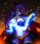  anthro breasts clothed clothing dragon female hair legwear lightning looking_at_viewer magic smile solo thigh_highs underwear xaenyth 
