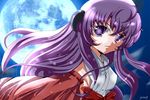  hanyuu higurashi_no_naku_koro_ni horns japanese_clothes long_hair moon purple_eyes purple_hair 