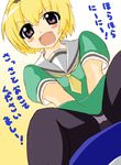  blonde_hair dress green_dress higurashi_no_naku_koro_ni houjou_satoko short_hair 