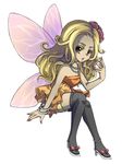  black_legwear black_thighhighs blonde_hair bracelet breasts choker cleavage dragon_quest dragon_quest_ix fairy flower hair_flower hair_ornament jewelry level-5 necklace sandy_(dq9) smile thighhighs wings yellow_eyes zettai_ryouiki 