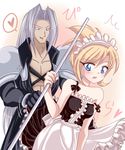  blonde_hair cloud_strife final_fantasy final_fantasy_vii genderswap highres maid maid_uniform sephiroth 