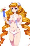  arcana_heart arcana_heart_2 bandeau_bikini blue_eyes blush breasts cleavage cup drill_hair earrings hair_ornament highres jewelry petra_johanna_lagerkvist sling_bikini swimsuit very_long_hair 