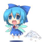  blue_eyes blue_hair cirno fairy loli lowres open_mouth perfect_cherry_blossom ribbon snow touhou wings 
