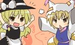  2girls animal_ears arguing blond_hair blonde_hair fang female hat kirisame_marisa long_hair lowres multiple_girls ribbon touhou yakumo_ran 