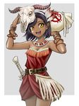  artist_request bag belt black_hair bracelet dark_skin feathers jewelry mamoru_mikokoro mamoru_okokoro original pixiv_thumbnail resized sack short_hair skull yellow_eyes 