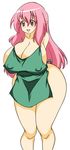  apron blush breasts curvy erect_nipples huge_breasts long_hair naked_apron open_mouth original pink_eyes pink_hair pointy_ears shiny simple_background solo standing thick_thighs wide_hips zeon_(pixiv722928) 