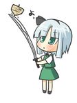  chibi dress female green_dress green_eyes hairband katana konpaku_youmu solo sword touhou weapon 