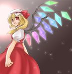 blonde_hair bottomless dress fang female flandre_scarlet hat red_dress red_eyes ribbon solo the_embodiment_of_scarlet_devil touhou vampire wings 