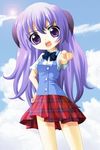  bow hanyuu higurashi_no_naku_koro_ni horns long_hair plaid plaid_skirt purple_eyes purple_hair skirt 