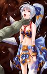  1girl asphyxiation beimei belly_dancer blue_hair blue_ribbon bracelet breasts choking defeated drool drooling female ibo jewelry legend_of_dragoon loincloth long_hair melbu_frahma meru_(dragoon) meru_(lod) midriff navel open_mouth pixiv_manga_sample ponytail red_eyes ribbon rolling_eyes saliva small_breasts strangling strangulation sweat tears the_legend_of_dragoon tongue top wingly 