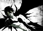  1boy arrancar bat_wings black_hair bleach claws espada expressionless facial_mark foreshortening fur hair_between_eyes highres horns looking_at_viewer parted_lips resurreccion resurreccion:_segunda_etapa ribs shirtless slit_pupils solo srbwabg ulquiorra_cifer ulquiorra_schiffer white_skin wings yellow_eyes 