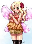  black_legwear black_thighhighs blonde_hair bracelet breasts choker cleavage dragon_quest dragon_quest_ix fairy female flower hair_flower hair_ornament jewelry level-5 sandy_(dq9) solo thighhighs wings yellow_eyes zettai_ryouiki 