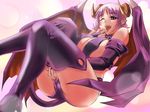  1girl artist_request blush boots breasts bridal_gauntlets cameltoe cleavage crotch demon_girl demon_wings erect_nipples fang horns huge_breasts kenjuurou large_breasts looking_at_viewer magical_witch_academy monster_girl nail_polish naughty_face open_mouth pointy_ears purple_eyes purple_hair rubbing short_hair smile solo succubus tail thigh_boots thighhighs thighs unzipped wings wink 
