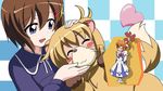  angry animal_costume animal_ears blonde_hair blue_eyes blush_stickers brown_hair ferret hair_ornament hairclip heart jealous lyrical_nanoha mahou_shoujo_lyrical_nanoha parody red_hair ribbon tail takamachi_nanoha twintails whiskers white_devil yagami_hayate yuuno_scrya zero_no_tsukaima 