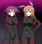  2girls animal_ears artist_request bodysuit bunny_ears camel_toe cameltoe charlotte_e_yeager corruption empty_eyes erect_nipples gertrud_barkhorn multiple_girls neuroi skin_tight strike_witches transformation 