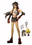  1girl 2boys black_hair blond_hair blonde_hair cloud_strife cosplay crossdress crossdressing final_fantasy final_fantasy_vii full_body male multiple_boys solo tifa_lockhart tifa_lockhart_(cosplay) vincent_valentine white_background 