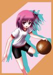  basketball bike_shorts highres minato_tomoka open_mouth pink_eyes pink_hair ro-kyu-bu! rou-kyuu-bu! side_ponytail solo 